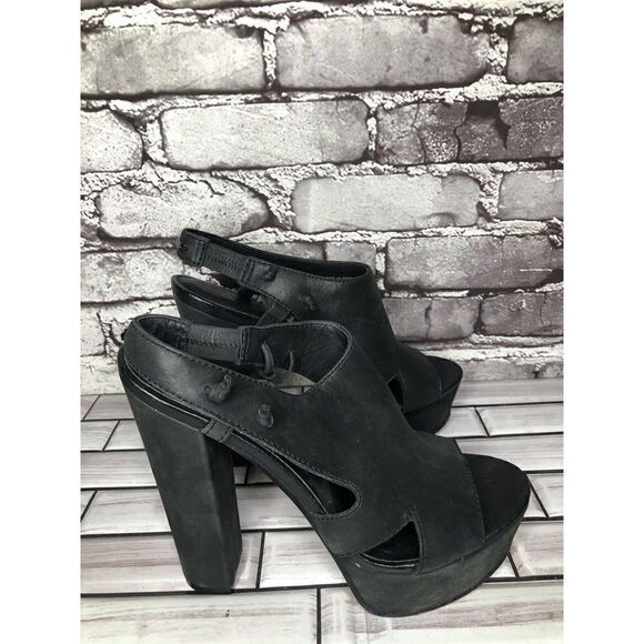 Diesel Kaboom Tulley Black Leather High Heel Platform Nubuck Sandals Women Sz 38 - Picture 5 of 16